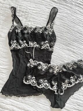 Gilligan & O’malley Y2k black embroidered sheer cami lingerie set